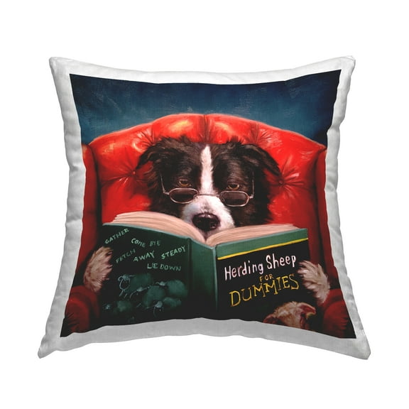 Stupell Industries Herding Sheep Dog Reading for Dummies Funny Pet Novelty Multi-Color,18 x 7 x 18 Decorative Pillows
