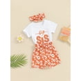 thumbnail image 3 of Bslissey Toddler Little Girls 3Pcs Shorts Sets Short Sleeve Letter Print T-shirt + Tie-up Floral Shorts + Bow Headband 12M 18M 24M 3T 4T 5T Kids Casual Summer Outfits, 3 of 10