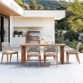 thumbnail image 2 of PURPLE LEAF 7 Pieces Modern Patio Dining Set, Rectangular Aluminum Outdoor Table and 6 All-Weather PE Rattan Chairs Set for Kitchen Porch and Garden, Deep Teak, 2 of 8