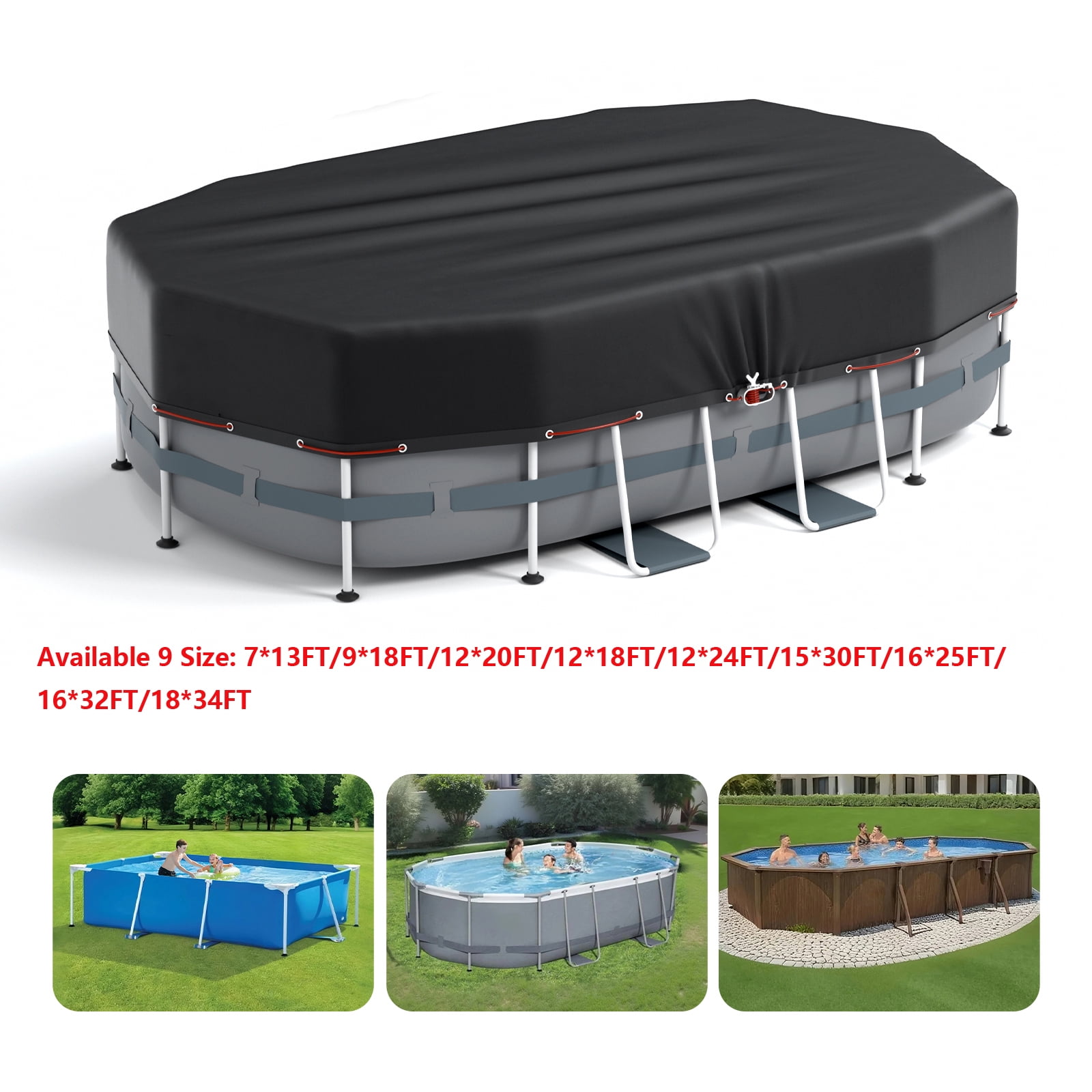 COSYUMI Oval Pool Cover 12 x 24FT, Heavy Duty Oxford Solar Pool Covers for Above Ground Pool with Winch and Cable, All Season Inflatable Pool Cover for UV Resistant, Waterproof, Snowproof Windproof
