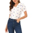 thumbnail image 5 of Allegra K Women's Peter Pan Collar Semi Sheer Tops Button Front Floral Shirt, 5 of 6