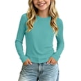 thumbnail image 3 of THDHVS Girls Long Sleeve Shirts,Modal Solid Color Long Sleeve T-shirt Thin Casual Base Layer Fashion Wear for Girls,Girls Tops Green 5-6 Years, 3 of 10