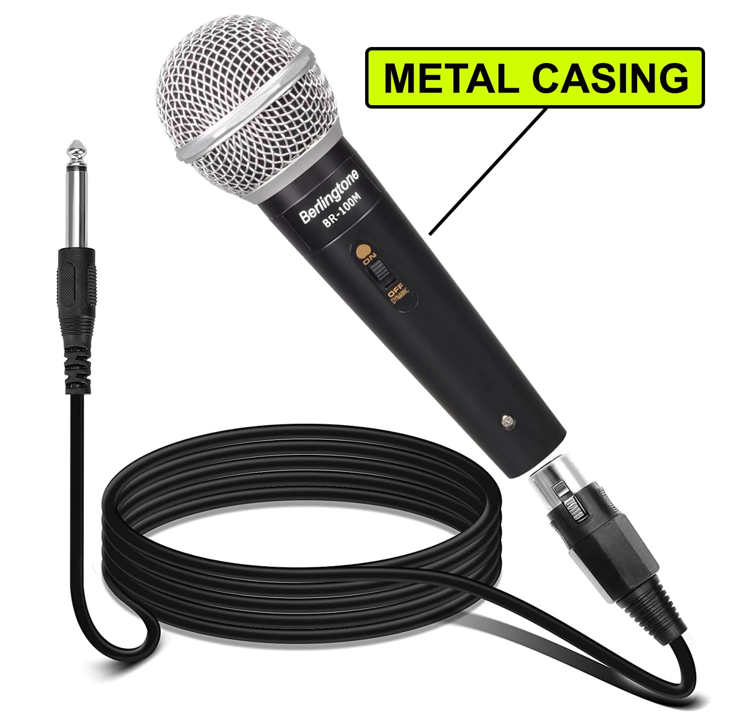 Berlingtone BR-100M Classic Style Metal Casing Cardioid Dynamic Vocal Microphone with 25' XLR Cable, Spherical Mesh Grille with Built-in Pop Filter Professional Microphone for Singing, Recording