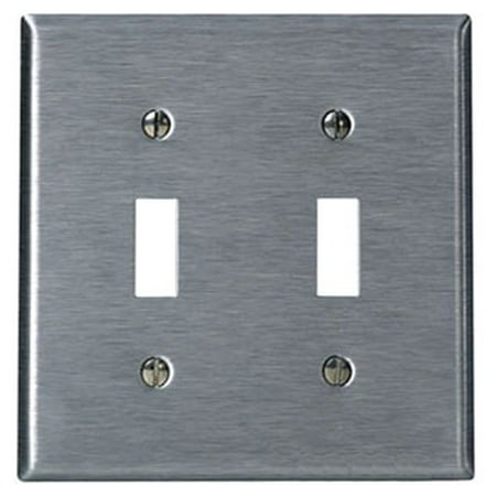 Leviton 84009-40 2-Gang Toggle Device Switch Wallplate, Standard Size, Device Mount, Stainless Steel