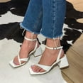 thumbnail image 4 of GERsome Strappy Heels For Women Low Chunky Block Heel Heeled Sandals Square Open Toe Slip On Slides Mules, 4 of 5
