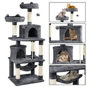 Alden Design 62 Tall Double Condo Cat Tree and Scratching Post Tower, Dark Gray
