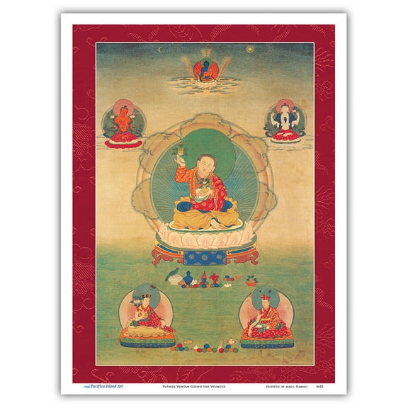 Yuthok Yontan Gonpo the Younger - Tibetan Doctor (Four Medical Tantras) - Vintage Tibetan Thangka Buddhist Painting - Master Art Print (Unframed) 9in x 12in