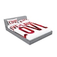 thumbnail image 2 of Live Laugh Love Fitted Sheet & Pillow Sham Set, Typographic Montage Words Macro Rose Petals Texture Print, Decorative Printed 6 Piece Bedding Decor Set, Full, Red White and Black, by Ambesonne, 2 of 3