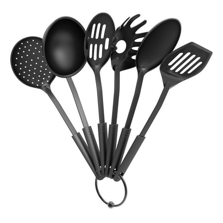 Kitchen Utensil and Gadget Set- Includes Plastic Spatula and Spoons by Chef Buddy- Cookware Set on a Ring (Six Piece Set)- Kitchen