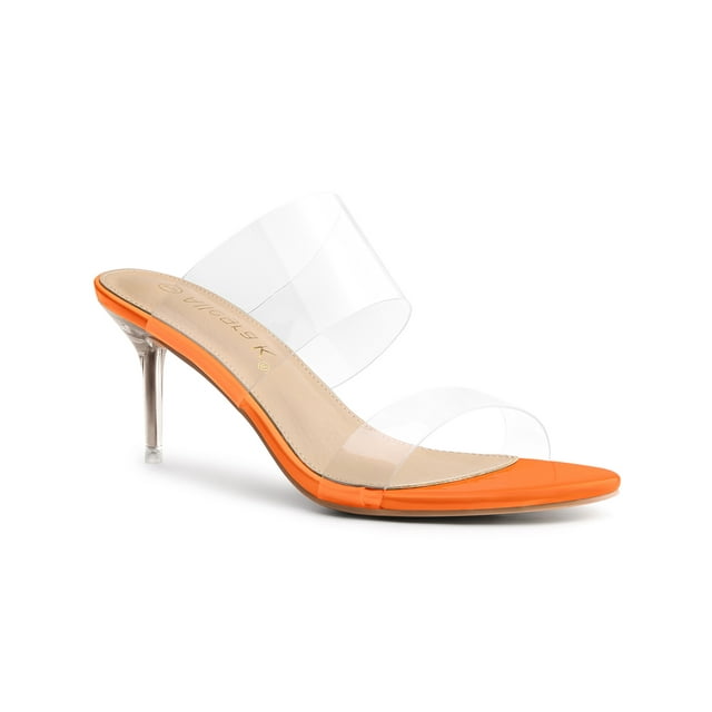 BLISSFUL STEP Sandales à Talons Aiguilles Transparentes pour Femmes à Bout Ouvert à Enfiler Orange 9