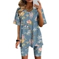 thumbnail image 2 of Blusas para Mujeres Casual Cuello en V Impresión de Manga Corta Blusa Y Pantalones Cortos Dos Piezas Pantalones Conjunto, 2 of 4