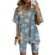 thumbnail image 3 of Blusas para Mujeres Casual Cuello en V Impresión de Manga Corta Blusa Y Pantalones Cortos Dos Piezas Pantalones Conjunto, 3 of 4