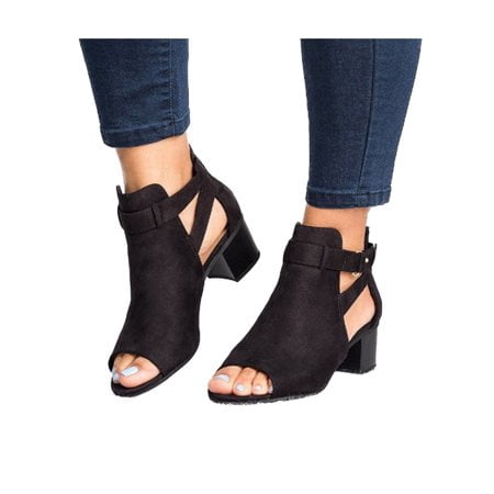 

Women Buckle Peep Toe Low Block Heel Ankle Booties Boots Sandals Shoes Size
