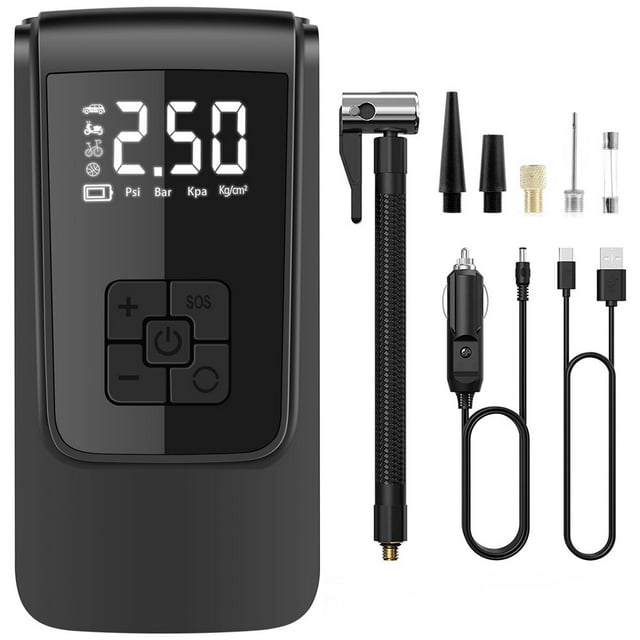 Cordless Tire Inflator 150PSI Portable Electric Air Compressor Mini Tire Pump with 4 Nozzles and LCD Display