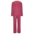 thumbnail image 7 of Diufon Pajama Sets for Women Knitted Striped Baggy Long Sleeve V Neck Tops and Pants Casual Home Sleepwear Outfit, 7 of 7