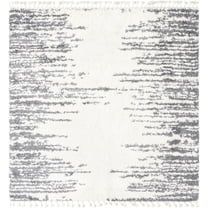 Rugs.com Serenity Shag Collection Rug – 8 Ft Square White Shag Rug Perfect For Living Rooms, Kitchens, Entryways