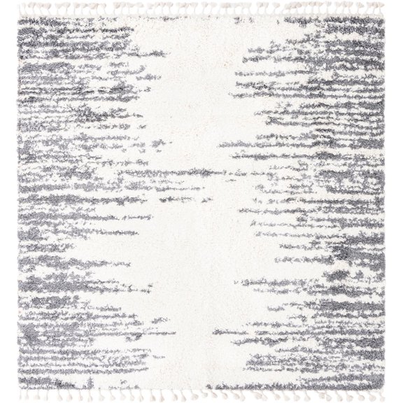 Rugs.com Serenity Shag Collection Rug – 8 Ft Square White Shag Rug Perfect For Living Rooms, Kitchens, Entryways