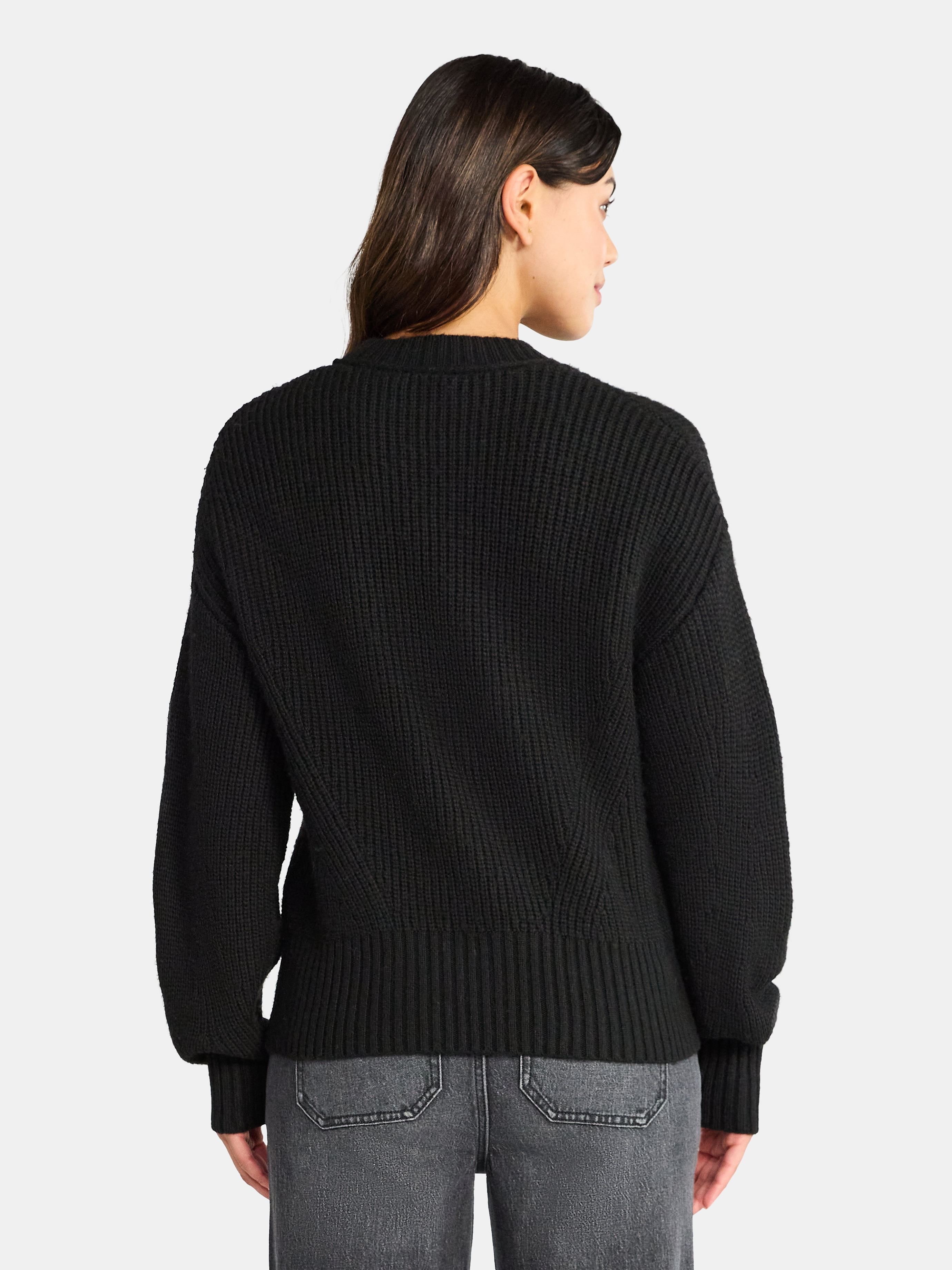 Time and Tru Women's Shaker Stitch Mock Neck Sweater, Midweight, Sizes XS-XXXL