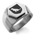 thumbnail image 1 of Stainless Steel Dog Loyalty Coat of Arms Shield Engraved Hexagon Crest Flat Top Biker Style Polished Ring, 1 of 1