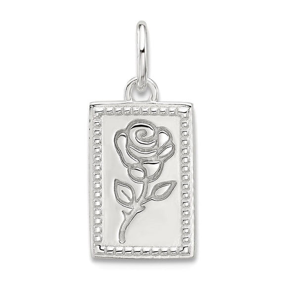 925 Sterling Silver E-coated Rose Charm 16.35x8.2mm Wide Pendant Necklace for Women - .8 Grams