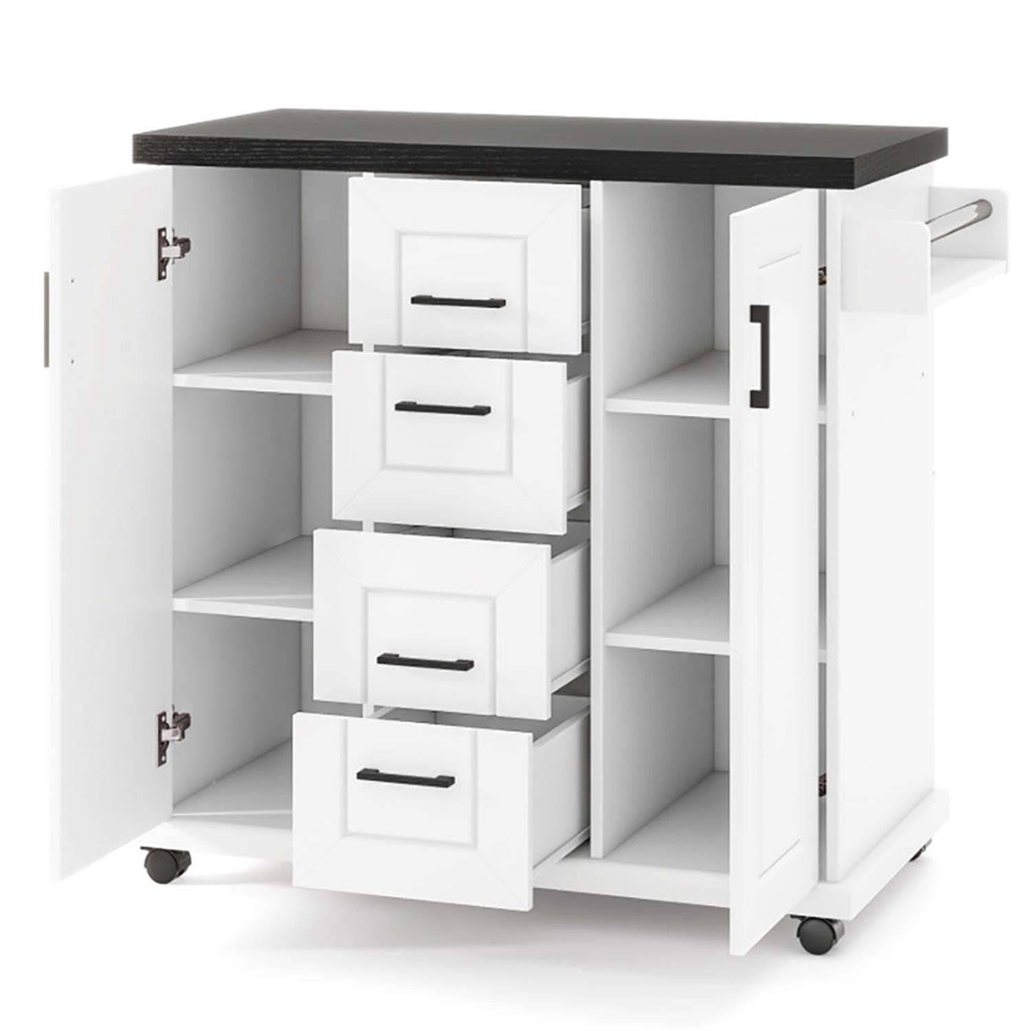 Demi Bonn Mobile Kitchen Island Cart with Storage Cabinets, Rolling Kitchen Serving Carts on Wheels for Home, Dining Room, White