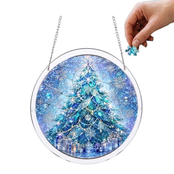 DIY Acrylic Puzzle Suncatcher 7.9in Stained Glass Puzzle Suncatcher Christmas Tree Window Hanging for Adults Winter Holiday Decor