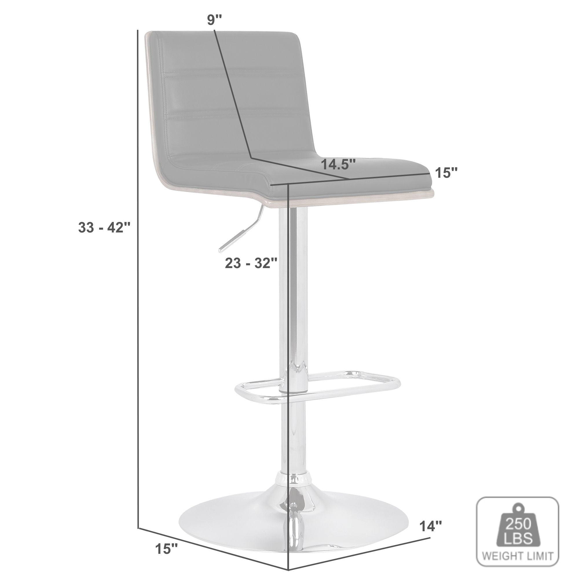 Armen Living Aubrey Barstool Chrome Base Finish with PU Upholstery and Walnut Back