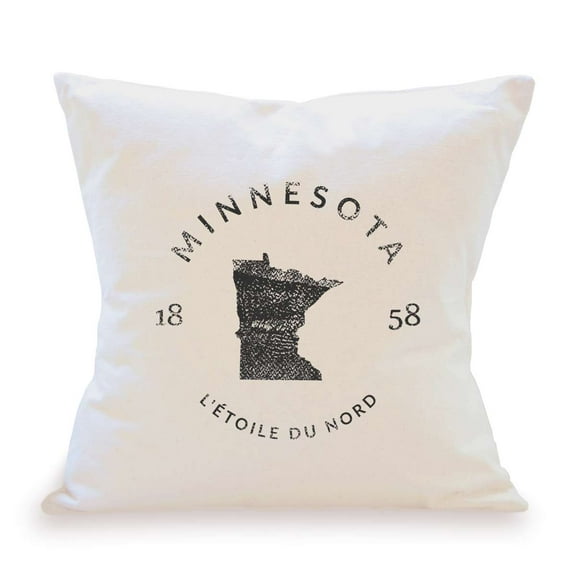 Minnesota Home State Badge and Motto Cotton Canvas 18" x 18" Decorative Throw Pillow Made in USA (Pillow Insert Included)