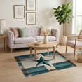 thumbnail image 3 of ODIKA 4'x6' Washable Area Rug Pet Friendly, Non-Shedding Teal Stars Farmhouse Vintage Plank Terracotta Round Distressed for Bedroom, Reading Nook, 3 of 7