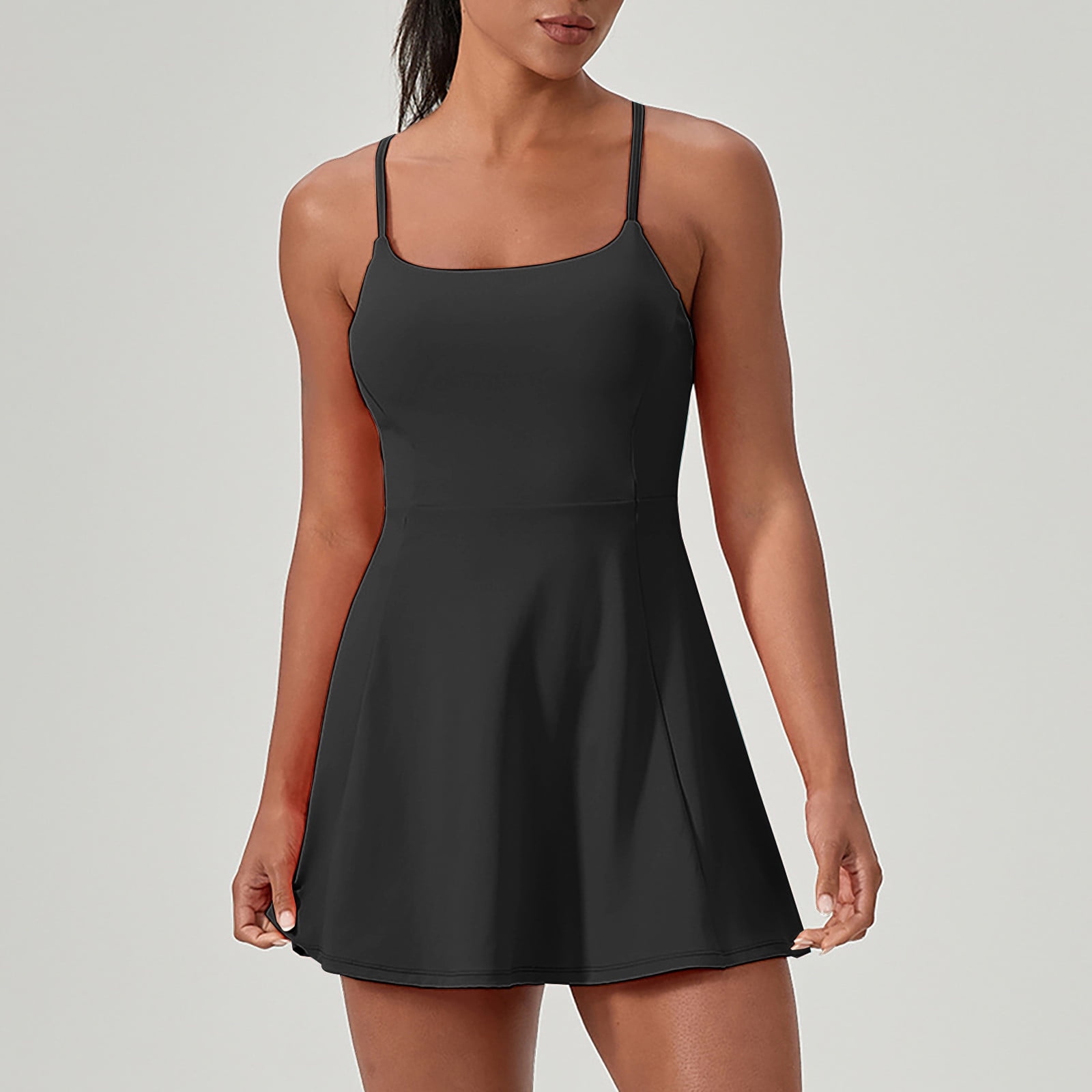 Aboser Womens Tennis Dress with Built in Bras Athletic Mini Romper Dresses Seamless Quick Dry Sports Dress Active Spaghetti Strap Workout Dresses