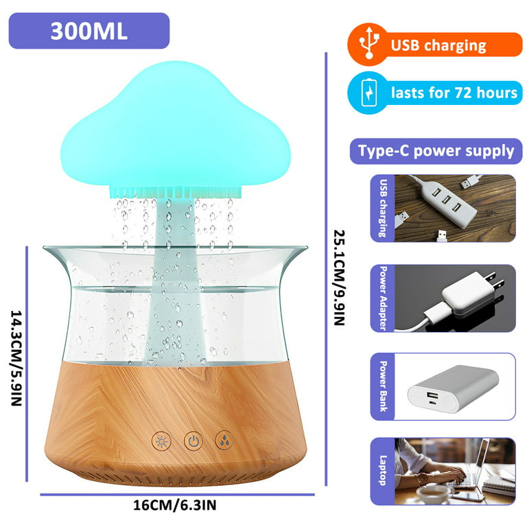 Brrnoo Rain Cloud Humidifier Water Drip 300ml Diffuseur de Pluie