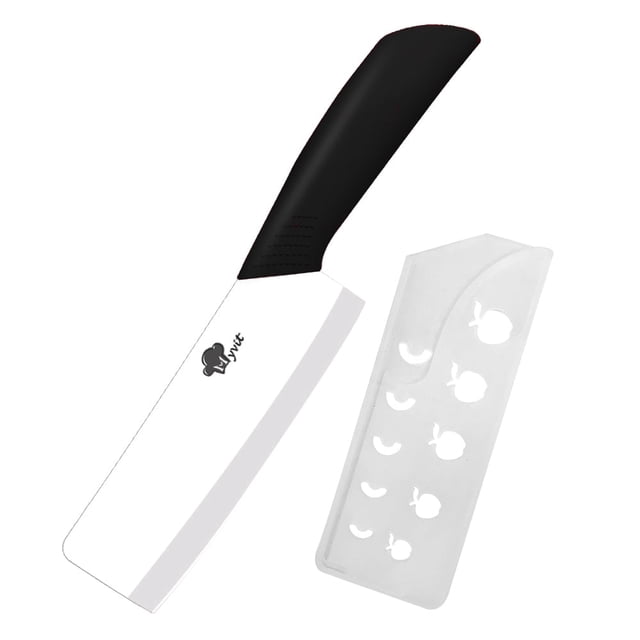 6" Ceramic Vegetable Cleaver Kitchen Chef Knife with Blade Cover Soft Handle Rustproof No-stick Meat Slicing Fruit Paring Cutter (Black)