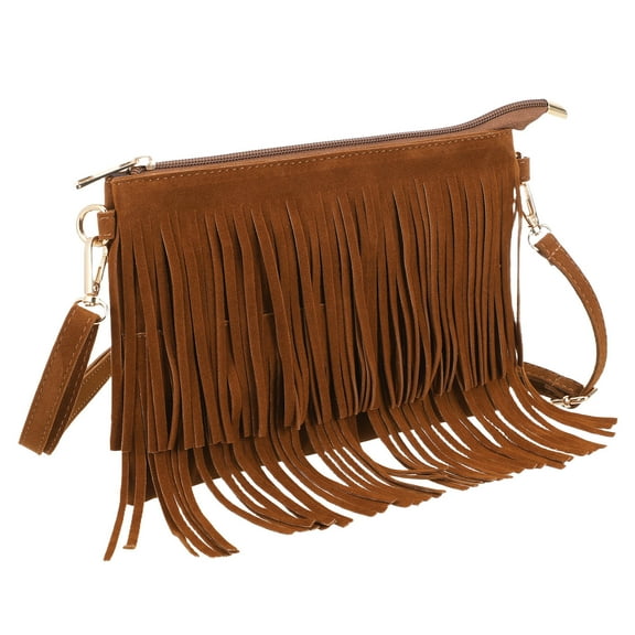 MIPCASE 1Set Vintage Saddle Shape Fringe Purse Tassel Crossbody Bag for Women Polyester Hand Carry Travel