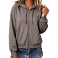 thumbnail image 6 of yillto Womens Coat Hooded Casual Sweatshirt Lightweight Zip up Fall Loose Drawstring Jackets with Pockets, 6 of 7