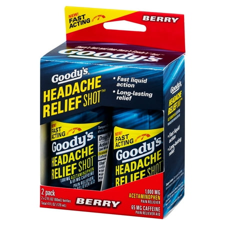 Goody's Headache Relief Shots, Acetaminophen & Caffeine, Berry, 2 FL oz