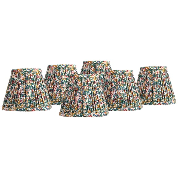 Springcrest 3 1/2" Top x 6" Bottom x 5" High x 5" Slant Print Lamp Shade Replacement Set of 6 Multi-Color Pleated Clip On Candelabra
