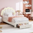 thumbnail image 2 of Twin-XL Upholstered LED Bed Frame - with Storage Headboard & Storage Drawer, Berber Fleece Princess Platform Bed for Kids, Wood Support, No Box Spring Needed, Easy Assembly, Beige, 2 of 7