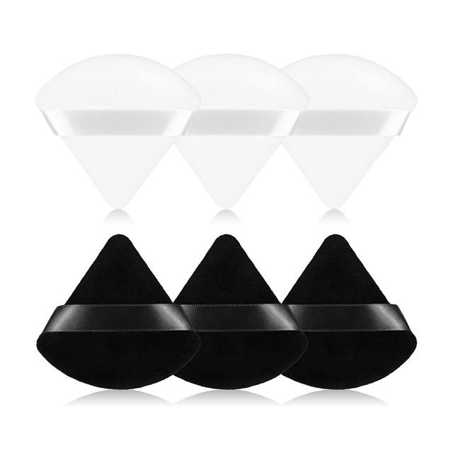 6pcs Triangular Powder Puff Face Soft Velour Makeup Puff for Loose Powder Body Powder Makeup Sponge for Contouring Wet Dry Foundation Blender Sponge Beauty Makeup Tool. (Black&White)