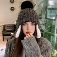 thumbnail image 6 of Women's Winter Fleece-Lined Knit Hat - Thick and Warm with Earflaps and Fluffy Pom-Pom, Hand Washable and Portable Design, Women's Winter Hat with Ear Protection, 6 of 9