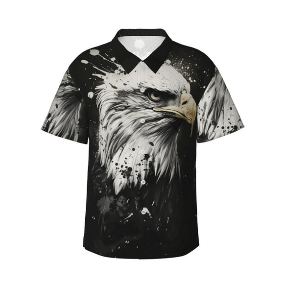 Balery Ink Style Bald Eagle Camisas hawaianas de manga corta para hombre, camisas playeras de corte holgado, camisas de vacaciones con botones,X-Large