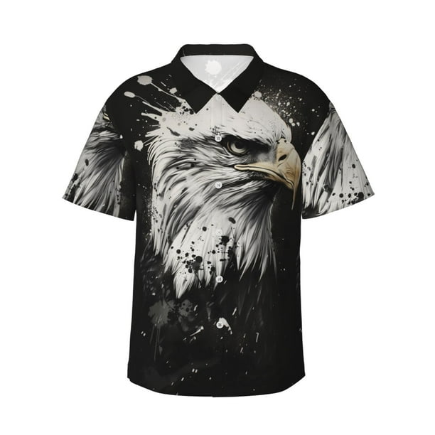 Balery Ink Style Bald Eagle Camisas hawaianas de manga corta para hombre, camisas playeras de corte holgado, camisas de vacaciones con botones,X-Large