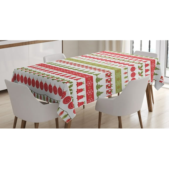 Ambesonne Christmas Tablecloth Rectangular Table Cover, December Holiday, 60"x84", Fern Green Dark Coral