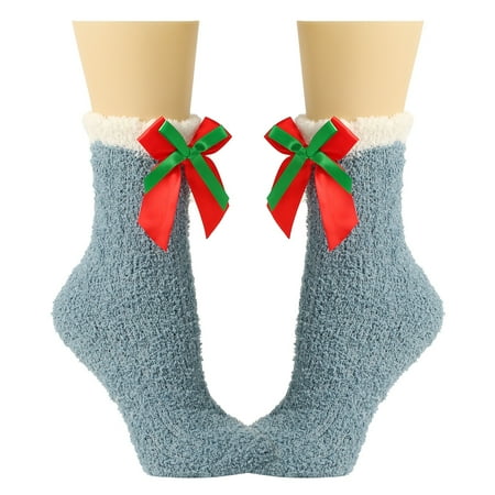 

Zlekejiko Women Socks Bowknot Pure Color Socks Over Festival Christmas