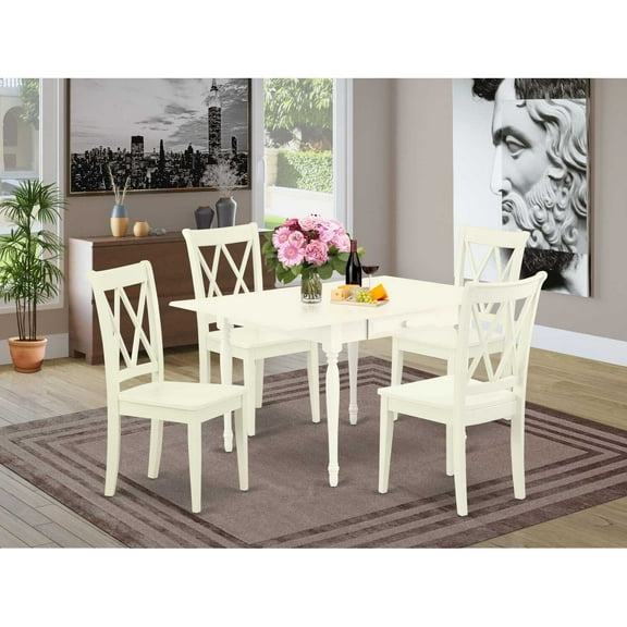 East West Furniture Dining Room Set Linen White, MZCL5-LWH-W
