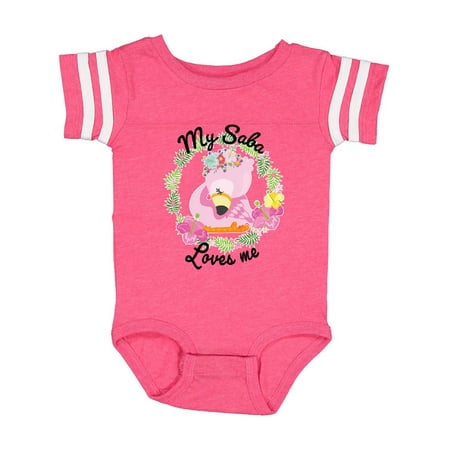 

Inktastic Baby Flamingo My Saba Loves Me with Flower Wreath Gift Baby Boy or Baby Girl Bodysuit