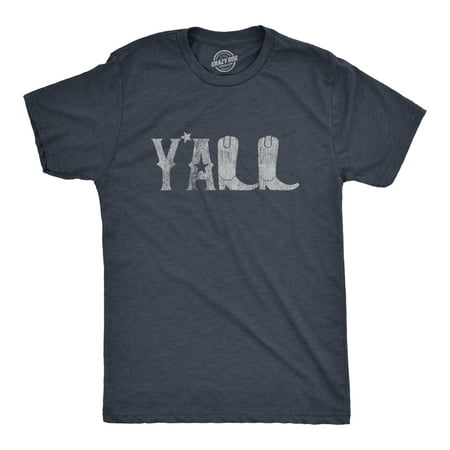 Mens Y'all Boots Tshirt Funny Country Cowboy Southern Graphic Novelty Tee (Heather Navy) - S Graphic Tees