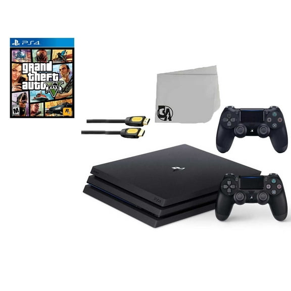 Pre-Owned Sony PlayStation 4 Pro 1TB Gaming Console Black 2 Controller Included with Grand Theft Auto V BOLT AXTION Bundle