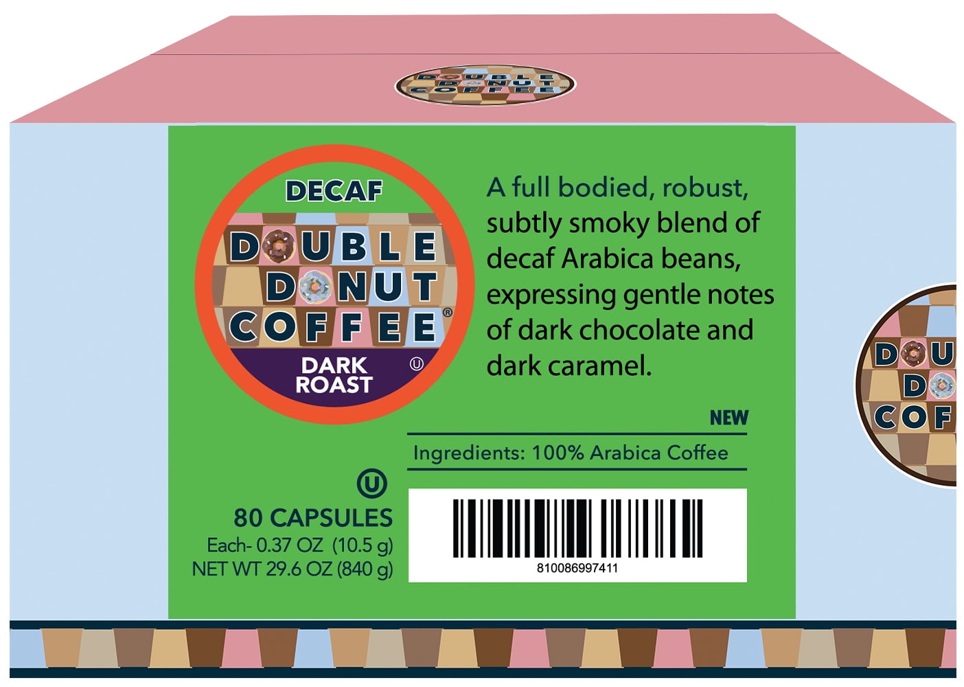 Double Donut Decaf Dark Roast Coffee Pods, 80 Count