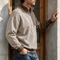 thumbnail image 6 of hlysgo Mens Stand Collar Henley Tops Snap Pullover Quilted Placket Sweatshirt Fleece Fall Winter Work Hiking Daily Casual Blouse Beige,S, 6 of 6