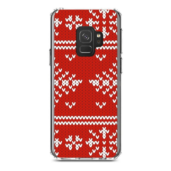DistinctInk Clear Shockproof Hybrid Case for Samsung Galaxy S9 (5.8" Screen) - TPU Bumper, Acrylic Back, Tempered Glass Screen Protector - Red White Ugly Christmas Sweater - Christmas All Year